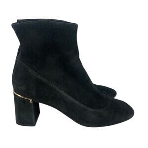 $270 COLE HAAN Laree Stretch Bootie BLACK SUEDE GOLD LOGO Size 7